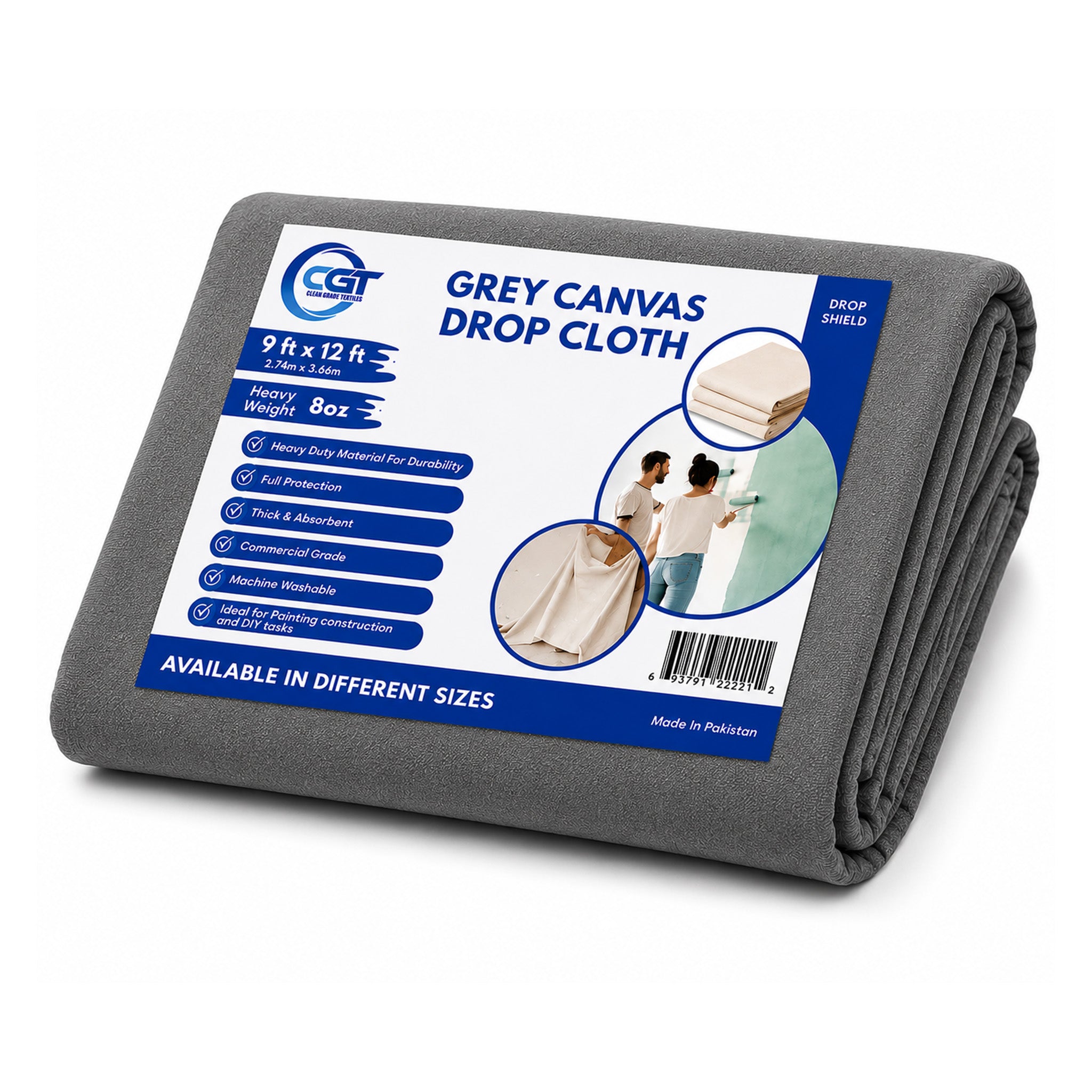 Heavy Duty Grey Canvas Drop Cloth Painter Sheet – Thick & Absorbent Cover