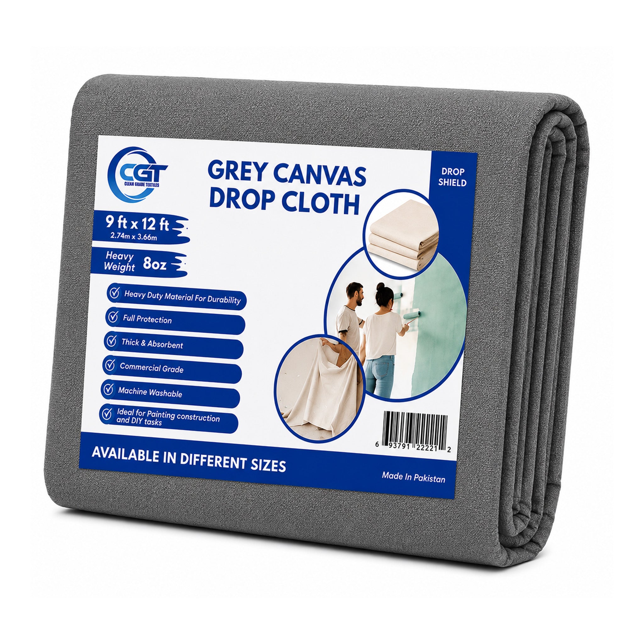 Heavy Duty Grey Canvas Drop Cloth Painter Sheet – Thick & Absorbent Cover