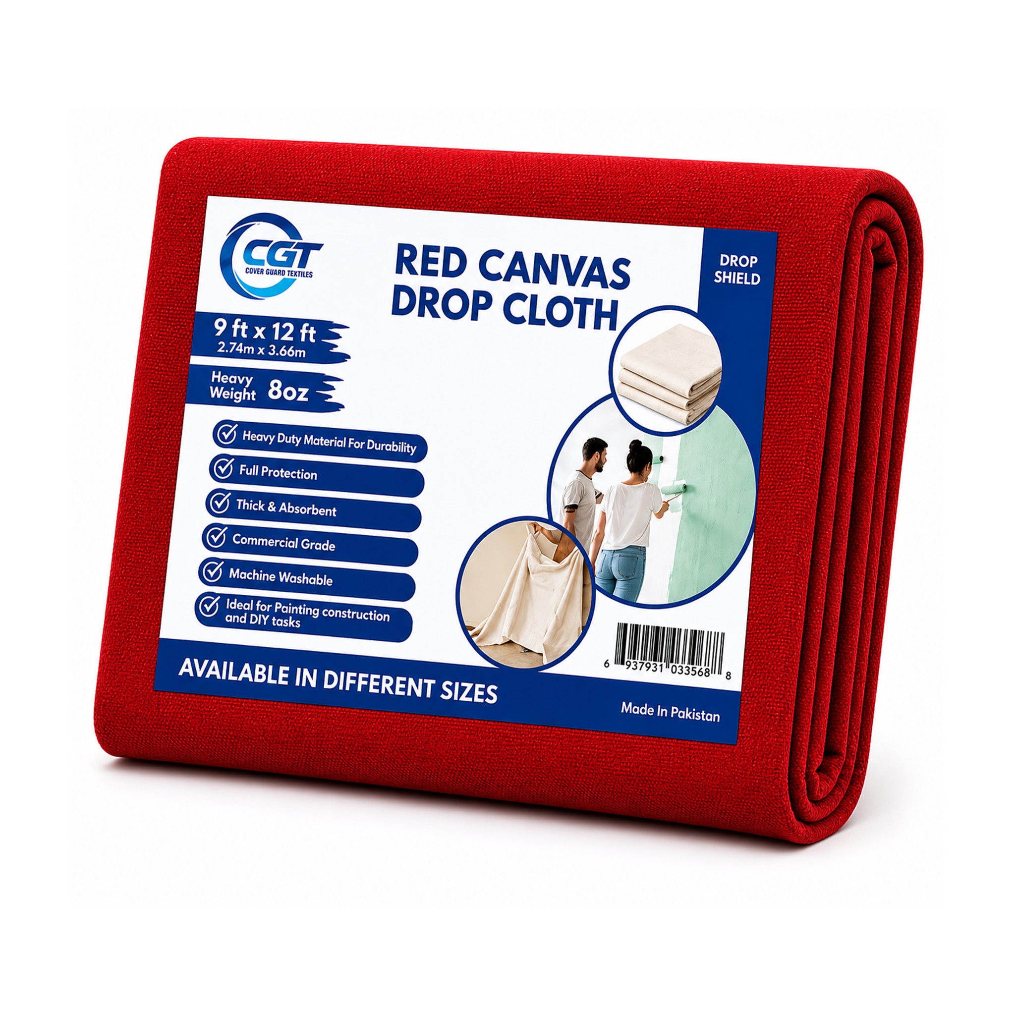 Heavy Duty Red Canvas Drop Cloth Painter Sheet – Thick & Absorbent Cover