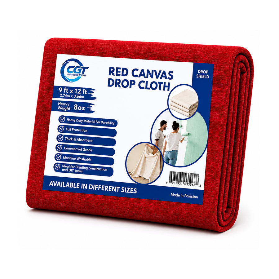 Red Canvas Drop Cloth – Medium Weight Thick Absorbent Painter’s Cover