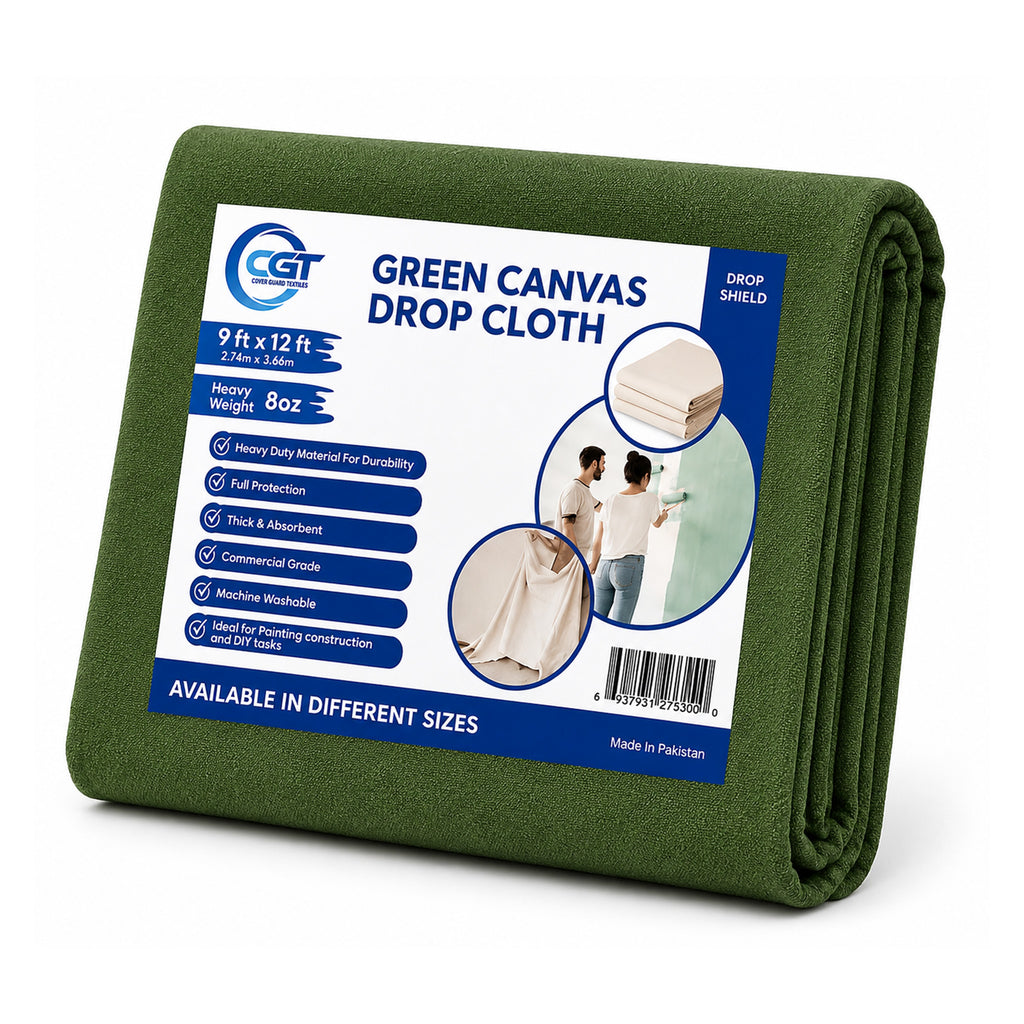 Heavy Duty Green Canvas Drop Cloth Painter Sheet – Thick & Absorbent Cover