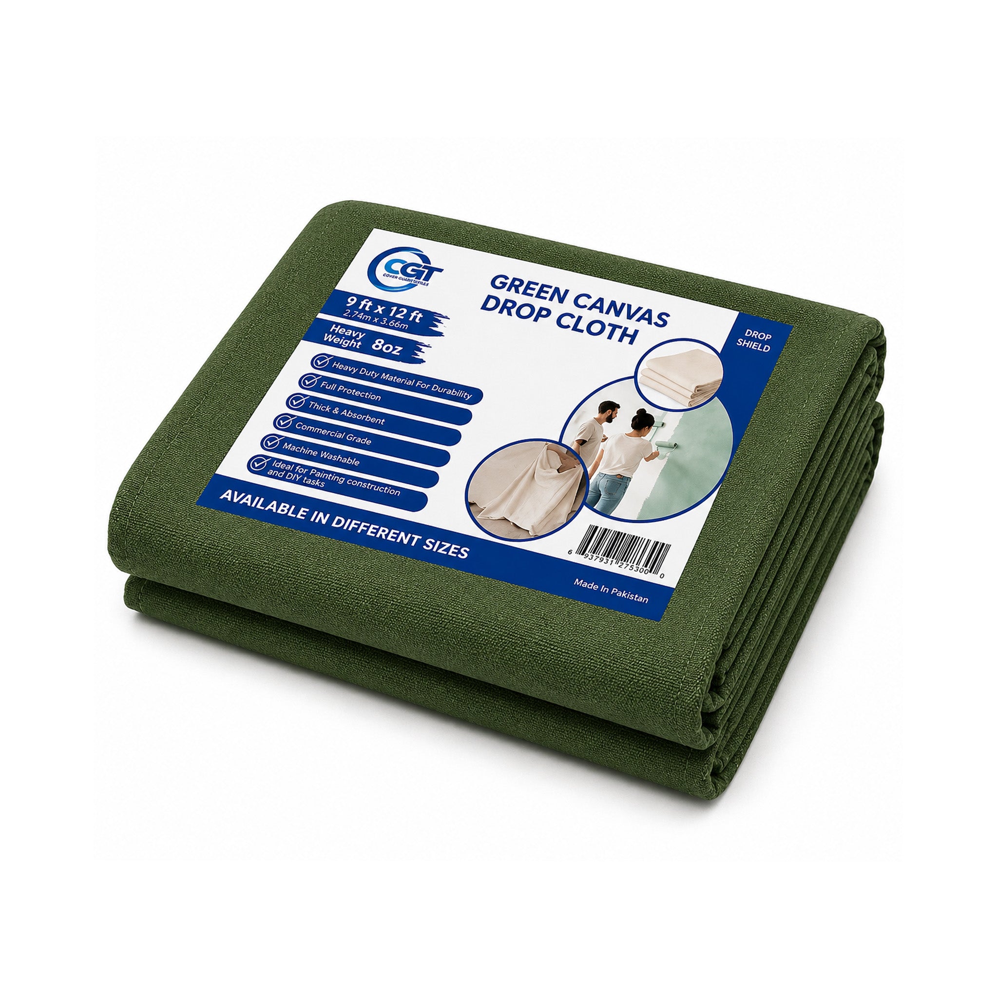 Heavy Duty Green Canvas Drop Cloth Painter Sheet – Thick & Absorbent Cover